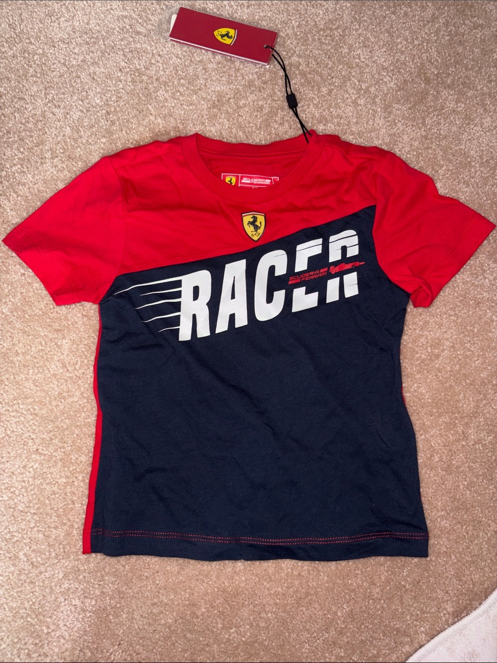 Ferrari Kids Short-Sleeve 'RACER' Tee - Red & Navy